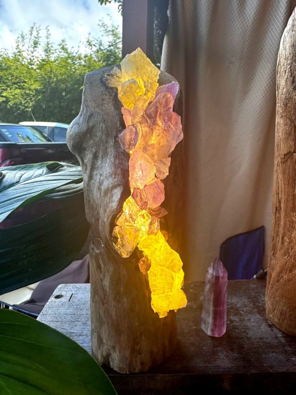 Yellow citrine monolith lamp with warm glow